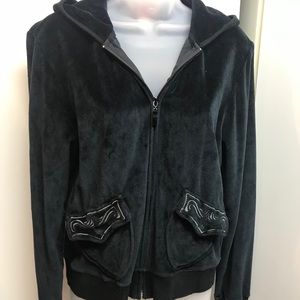 M Mynt brand black velour zip up hoodie jacket szM